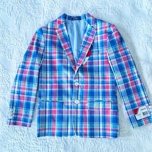 NWT Izod Boy’s Plaid Blue Pink Blazer Sport Jacket Size 10 Reg $90